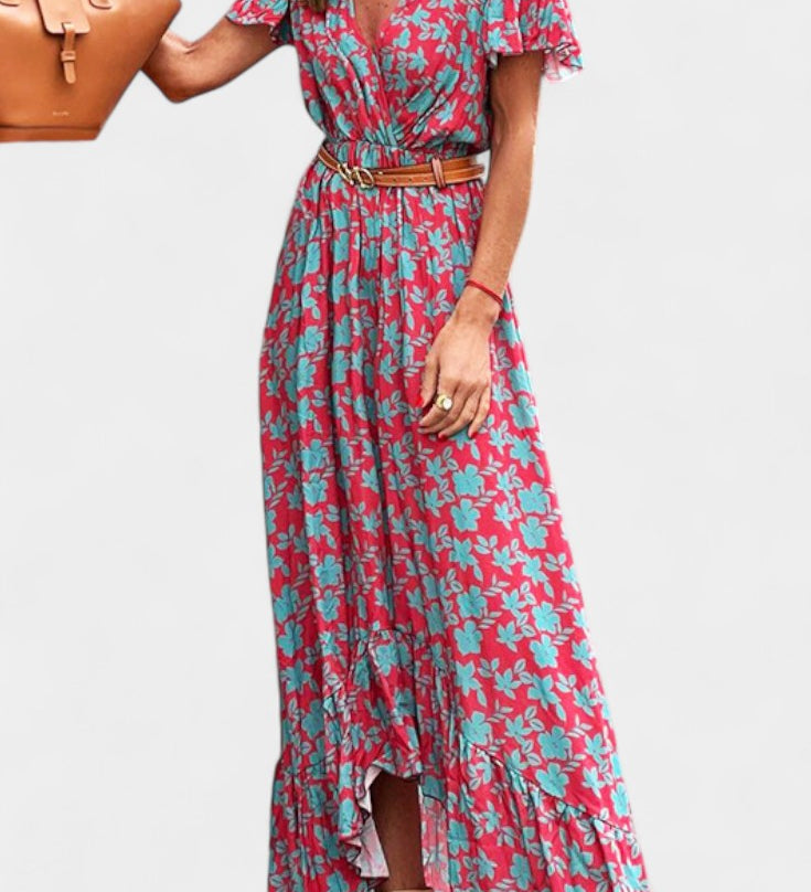 Kinslee Μάξι Φόρεμα Swing Στυλ με V Ντεκολτέ