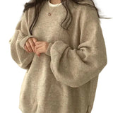 KIARA - Γυναικείο Πουλόβερ με Στρογγυλή Λαιμόκοψη, Χαμηλούς Ώμους και Πλαϊνά Σκισίματα (Women's Drop Shoulder Split Hem Round Neck Sweater)