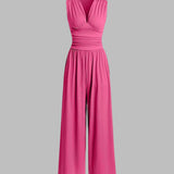 CHARITY – Κομψή ολόσωμη φόρμα χωρίς μανίκια με φαρδύ παντελόνι