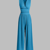 CHARITY – Κομψή ολόσωμη φόρμα χωρίς μανίκια με φαρδύ παντελόνι