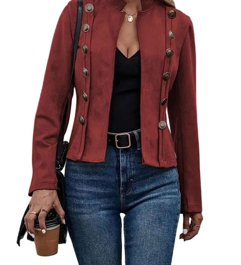 Daniela - Ρετρό Καστόρινο Σακάκι με Διπλή Σειρά Κουμπιών (Retro Suede Double-Breasted Jacket)