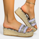 Dorotea Σανδάλια φλατ με διπλό λουράκι και έθνικ πλεγμένη σόλα