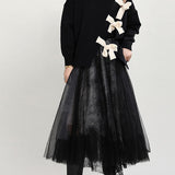 Angela | Οργανικό Μαύρο Πλεκτό Φθινοπωρινό Πουλόβερ με Στρογγυλή Λαιμόκοψη και Ασύμμετρο Σχέδιο Patchwork (Organic Black O-Neck Patchwork asymmetrical design Fall Knit Knitted sweaters)