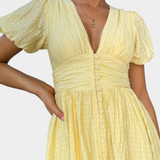 Mélia Φόρεμα Maxi με Λαιμόκοψη V και Φουσκωτά Μανίκια