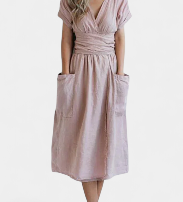 Cressida Βαμβακερό Φόρεμα με Λαιμόκοψη V και Ρυθμιζόμενη Μέση