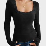 Κασσίντι | Λεπτό Μπλουζάκι με Δαντέλα και ΠάPatchwork U-Λαιμό