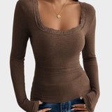 Κασσίντι | Λεπτό Μπλουζάκι με Δαντέλα και ΠάPatchwork U-Λαιμό