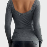 Κασσίντι | Λεπτό Μπλουζάκι με Δαντέλα και ΠάPatchwork U-Λαιμό