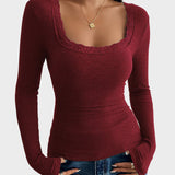 Κασσίντι | Λεπτό Μπλουζάκι με Δαντέλα και ΠάPatchwork U-Λαιμό