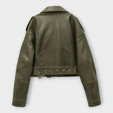 Μοντέρνο Κοντό Δερμάτινο Μπουφάν με Ζώνη και Εκλεπτυσμένη Αισθητική
