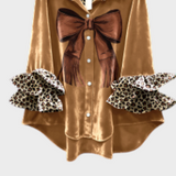 Hella | Ρετρό λεοπάρ μπλούζα με βολάν από βελούδο