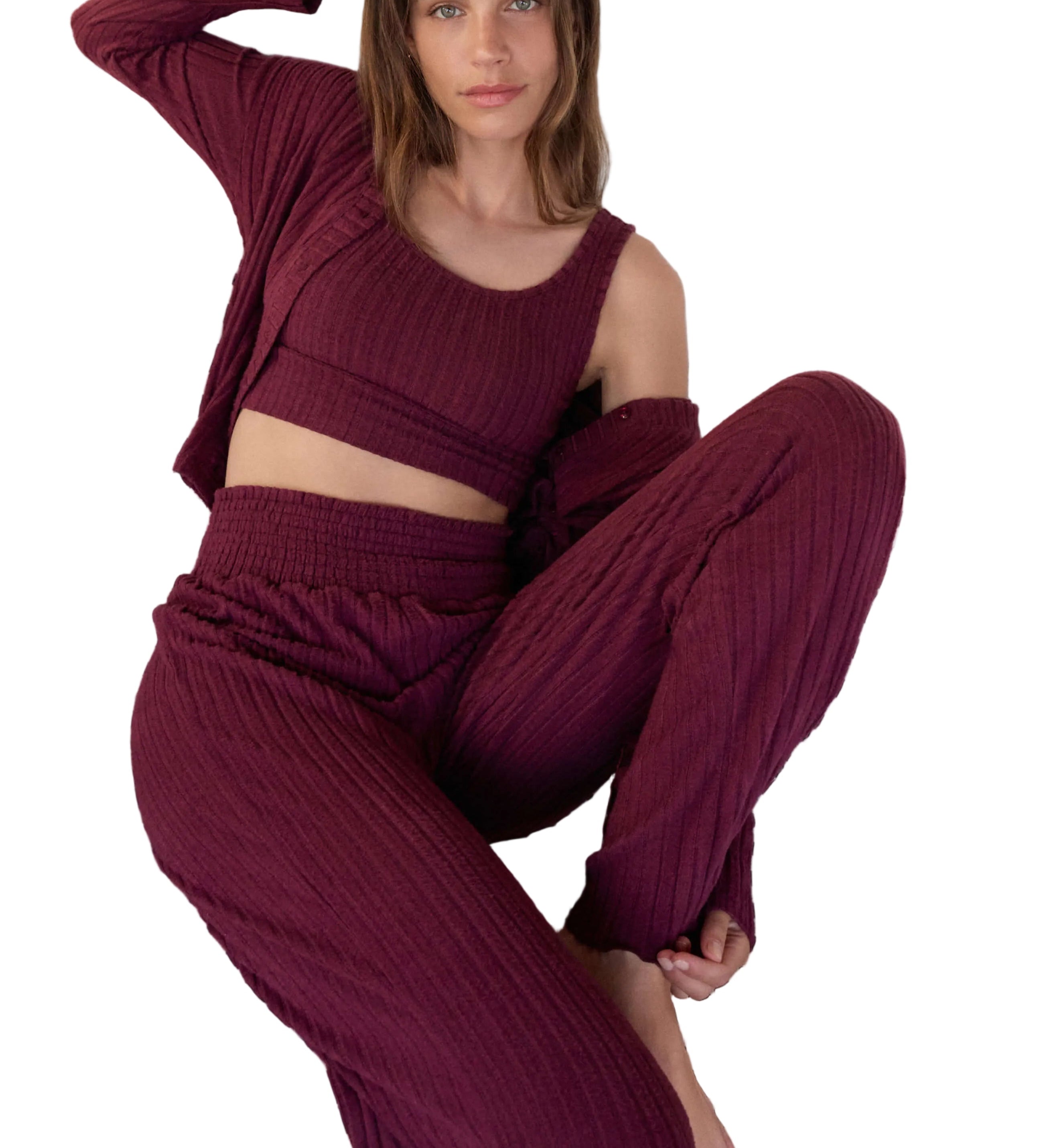 Megan | Παντελόνι Dawn από Μεταξένιο Ριμπ Ύφασμα με Σούρες (Dawn Smocked Silky Rib Pant)