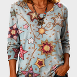 Eugenia | Γυναικείο Ρετρό Αστέρι Τέχνης Καθημερινό Μπλουζάκι Μακρύ Μανίκι Στρογγυλή Λαιμόκοψη από Βαμβάκι