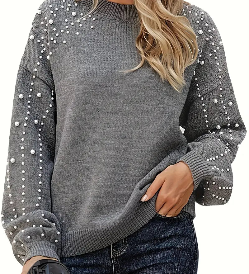 Quinlee - Πλεκτή μπλούζα με μακριά μανίκια και στρογγυλή λαιμόκοψη