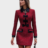 Cynthia | Κόκκινο Φόρεμα Tweed με Μαύρες Λεπτομέρειες