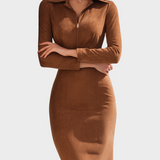 Orabella | Φόρεμα με Φερμουάρ από Καραμέλα Καφέ Σουέτ