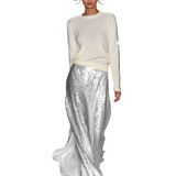 Maya - Γυναικείο Μοντέρνο Casual Σετ με Πλεκτό Τοπ με Στρογγυλή Λαιμόκοψη και Μακριά Φούστα με Πούλιες (Women's Fashionable Casual Round Neck Knitted Top With Sequined Long Skirt Suit)