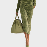 Jessie | Σετ Βελούδινο Τοπ με Στάντ Κολάρο και Φούστα με Λεοπάρ Σχέδιο