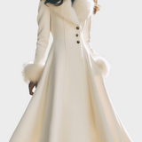 Nora | Κρεμ Φουσκωτό Παλτό με Ψεύτικη Γούνα στον Γιακά και τα Μανίκια