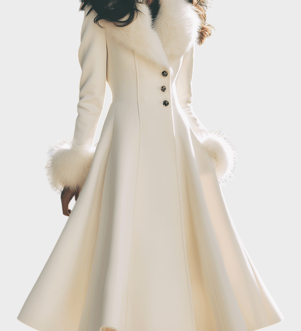 Nora | Κρεμ Φουσκωτό Παλτό με Ψεύτικη Γούνα στον Γιακά και τα Μανίκια