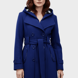 Hermione | Γυναικείο Παλτό Διπλής Στήθους από Μίγμα Μαλλιού με Κουκούλα και Ζώνη στη Μέση