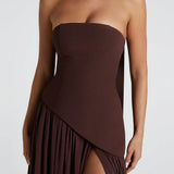 Elena – Maxi Φόρεμα με Ανοιχτούς Ώμους, Σκίσιμο & Choker Λεπτομέρεια