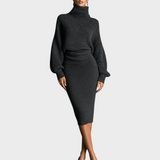 Bettina | Γυναικείο Midi Φόρεμα Χακί Πλεκτό με Υψηλό Λαιμό και Oversized Σιλουέτα