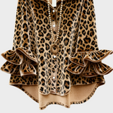 Hella | Ρετρό λεοπάρ μπλούζα με βολάν από βελούδο