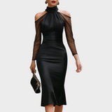 Sanya | Κομψό Σατέν Φόρεμα Midi με Κρύους Ώμους