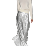 Maya - Γυναικείο Μοντέρνο Casual Σετ με Πλεκτό Τοπ με Στρογγυλή Λαιμόκοψη και Μακριά Φούστα με Πούλιες (Women's Fashionable Casual Round Neck Knitted Top With Sequined Long Skirt Suit)