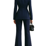 Claudia - Εκλεπτυσμένο Σετ με Σακάκι με Ψηλό Γιακά και Παντελόνα σε Φαρδιά Γραμμή (Sophisticated High-Collar Blazer & Wide-Leg Trousers Set)
