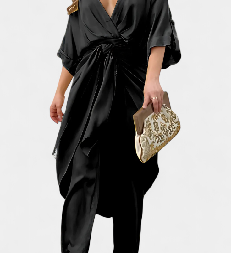 Mayleen Σταυρωτό Σετ με Μπροστινό Φιόγκο και Ίσιο Παντελόνι