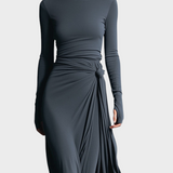 Hera | Γυναικείο Γκρι Εκπληκτικό Ελαστικό Μίγμα Υφάσματος Φορεμα - Κορδόνι Maxi Φόρεμα MDA1401H9I