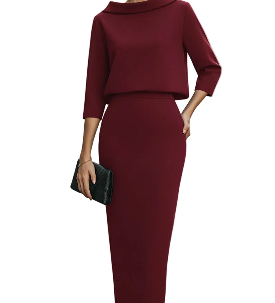 Nina - Σετ Τοπ με Λαιμόκοψη Boat και Μίντι Φούστα (Boat Neck Top And Midi Skirt Set)