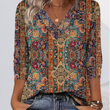 Tabbs | Ρετρό Εμπριμέ Μπλούζα με V Λαιμόκοψη (Retro Printed Blouse V-Neck)