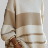 Laurie-Μπεζ και Εκρού Ριγέ Πουλόβερ Ζιβάγκο