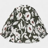 Filomena Μπλούζα με Μισό Κουμπιά, Φουσκωτά Μανίκια και Αφηρημένο Φλοράλ Σχέδιο