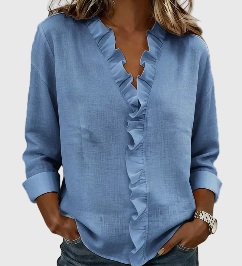 Φαίδρα - Μπλούζα με Ρίγες, V-Λαιμόκοψη και Μακριά Μανίκια