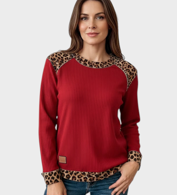 Cindy | Γυναικείο Casual Φούτερ με Λεοπάρ Μοτίβο - Κόκκινο / S