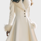 Nora | Κρεμ Φουσκωτό Παλτό με Ψεύτικη Γούνα στον Γιακά και τα Μανίκια