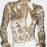 Rachel - Κομψό και εκλεπτυσμένο βελούδο εμπριμέ πουκάμισο σε σαμπανιζέ χρώμα