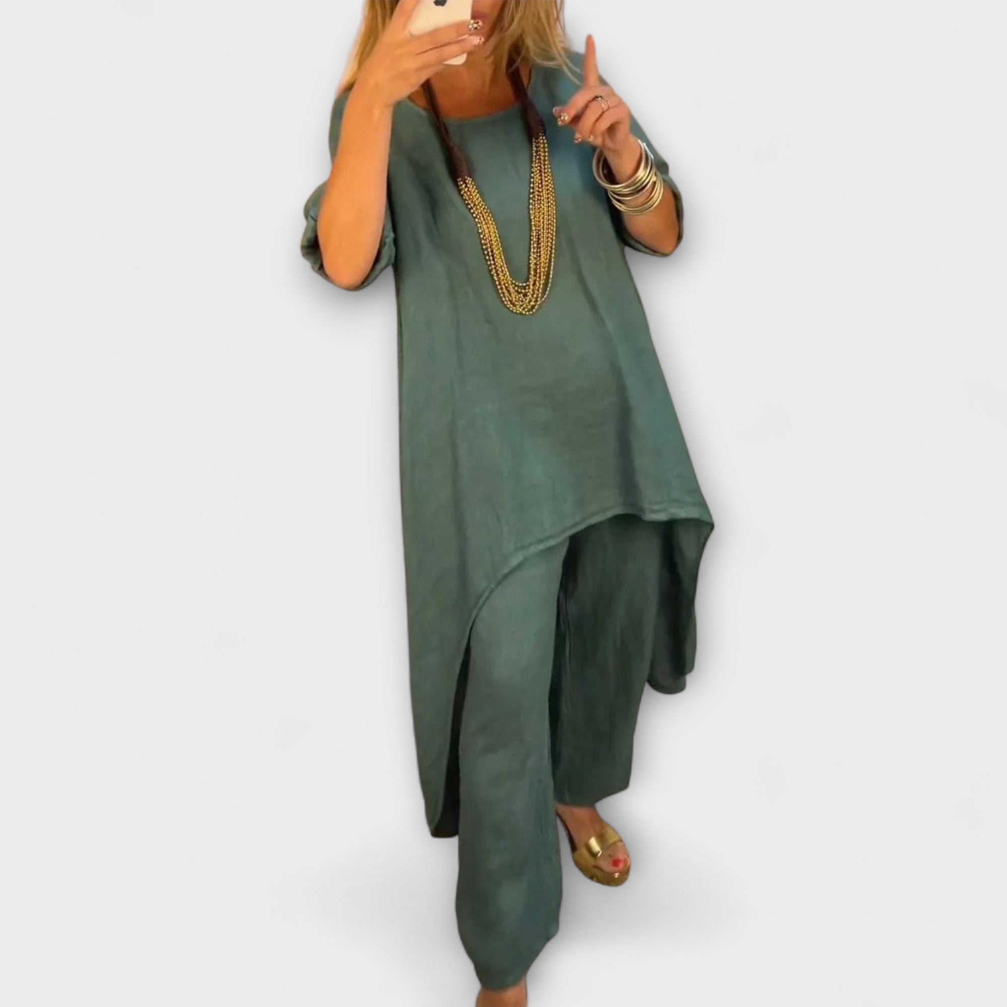 Tabea - Λινό φόρεμα με στρογγυλή λαιμόκοψη