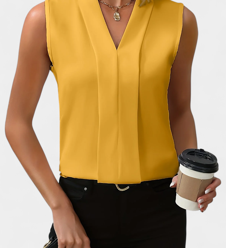 Nele Αμάνικη Μπλούζα με Λαιμόκοψη σε V και Αέρινη Γραμμή