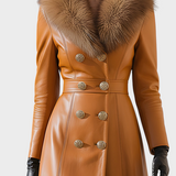 Felicia | Καραμέλα Δερμάτινο Μπουφάν Διπλής Σκηνής με Γούνινο Γιακά