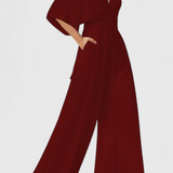 Isaura Μακρύ Κομψό Ολόσωμο με Φαρδύ Μπατζάκι και Ντεκολτέ σε V