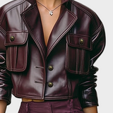 Ραφαέλλα | Γυναικείο Χαλαρό Μπουφάν από PU Δέρμα με Διπλές Τσέπες στο Στήθος MDA1666I2Y