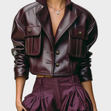 Ραφαέλλα | Γυναικείο Χαλαρό Μπουφάν από PU Δέρμα με Διπλές Τσέπες στο Στήθος MDA1666I2Y