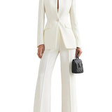 Claudia - Εκλεπτυσμένο Σετ με Σακάκι με Ψηλό Γιακά και Παντελόνα σε Φαρδιά Γραμμή (Sophisticated High-Collar Blazer & Wide-Leg Trousers Set)
