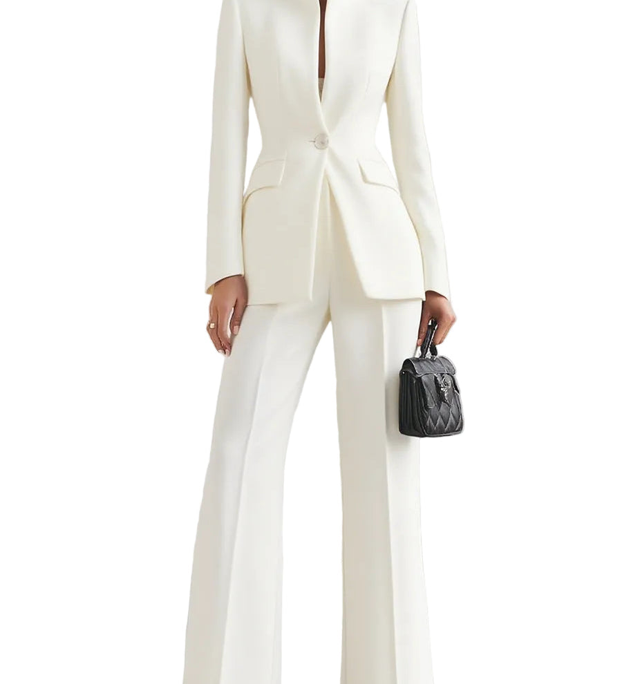 Claudia - Εκλεπτυσμένο Σετ με Σακάκι με Ψηλό Γιακά και Παντελόνα σε Φαρδιά Γραμμή (Sophisticated High-Collar Blazer & Wide-Leg Trousers Set)