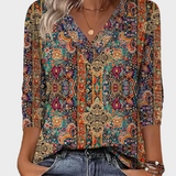 Tabbs | Ρετρό Εμπριμέ Μπλούζα με V Λαιμόκοψη (Retro Printed Blouse V-Neck)